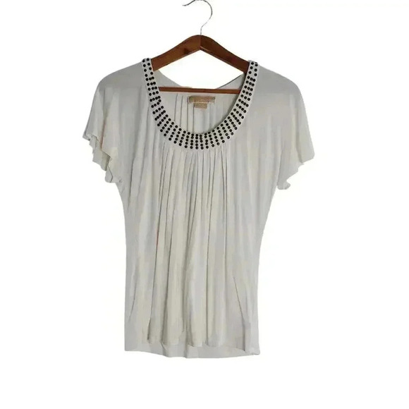 MICHAEL Michael Kors Tops - Michael Kors White Studded Blouse Ruffled Short Sleeve Boho Chic Bohemian Size S